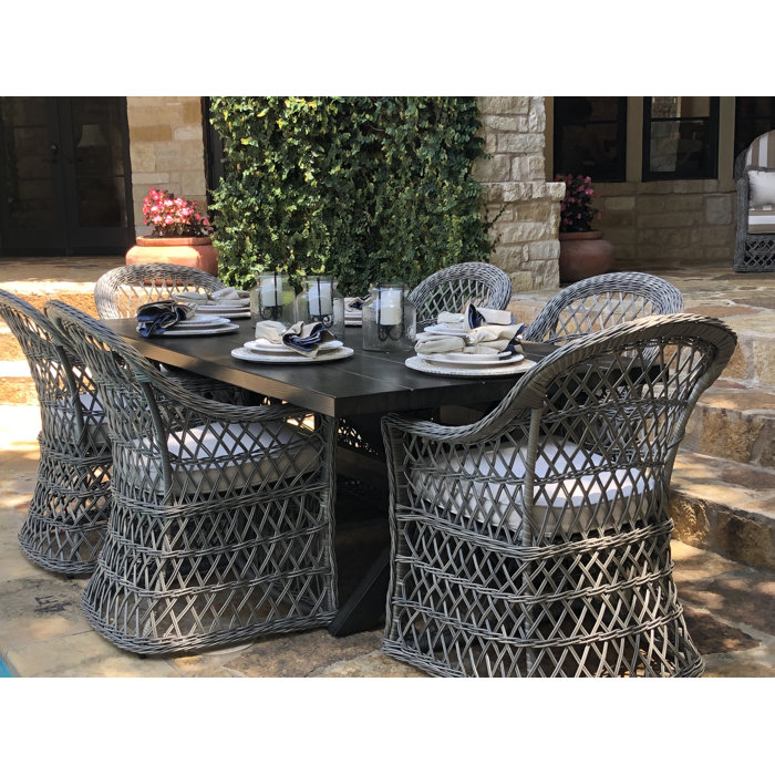 Caigan 84'' Rectangular 6 Person Outdoor Dining Set with Sunbrella